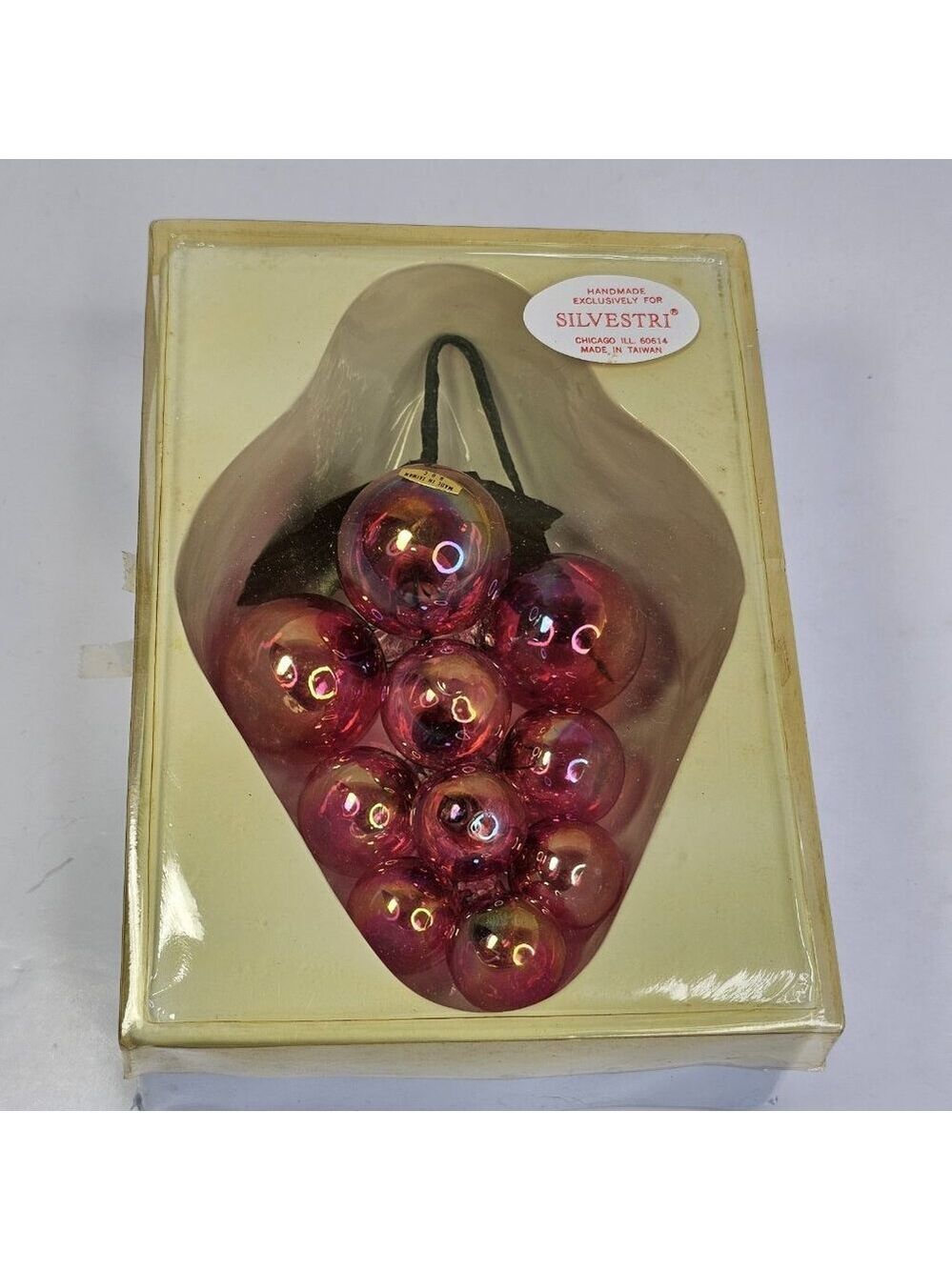Silvestri Vintage Christmas Ornament Grape Cluster Glass Iridescent Pink Red - Picture 12 of 13